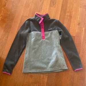 Womens COLUMBIA fleece Benton springs 1/2 snap pullover gray and pink Small NWT